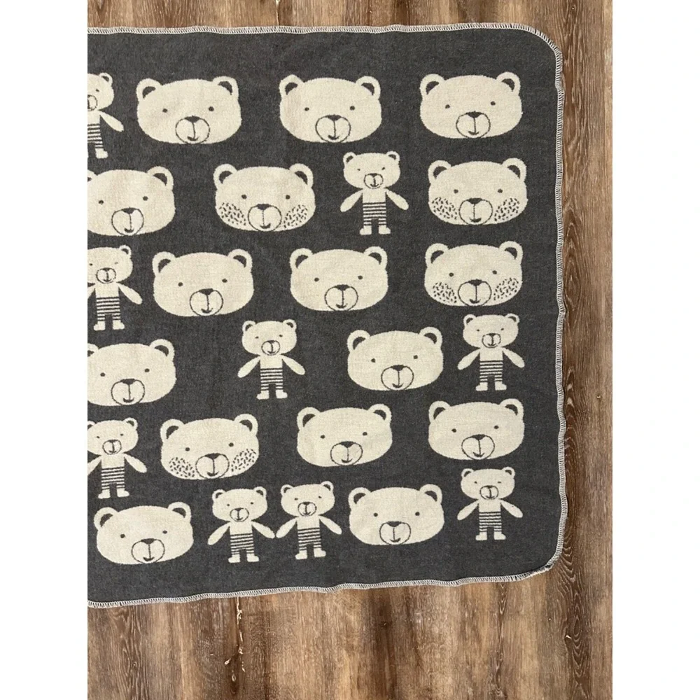 David Fussenegger Baby Blanket‎ Bears Grey Cream Reversible Austria 26x26